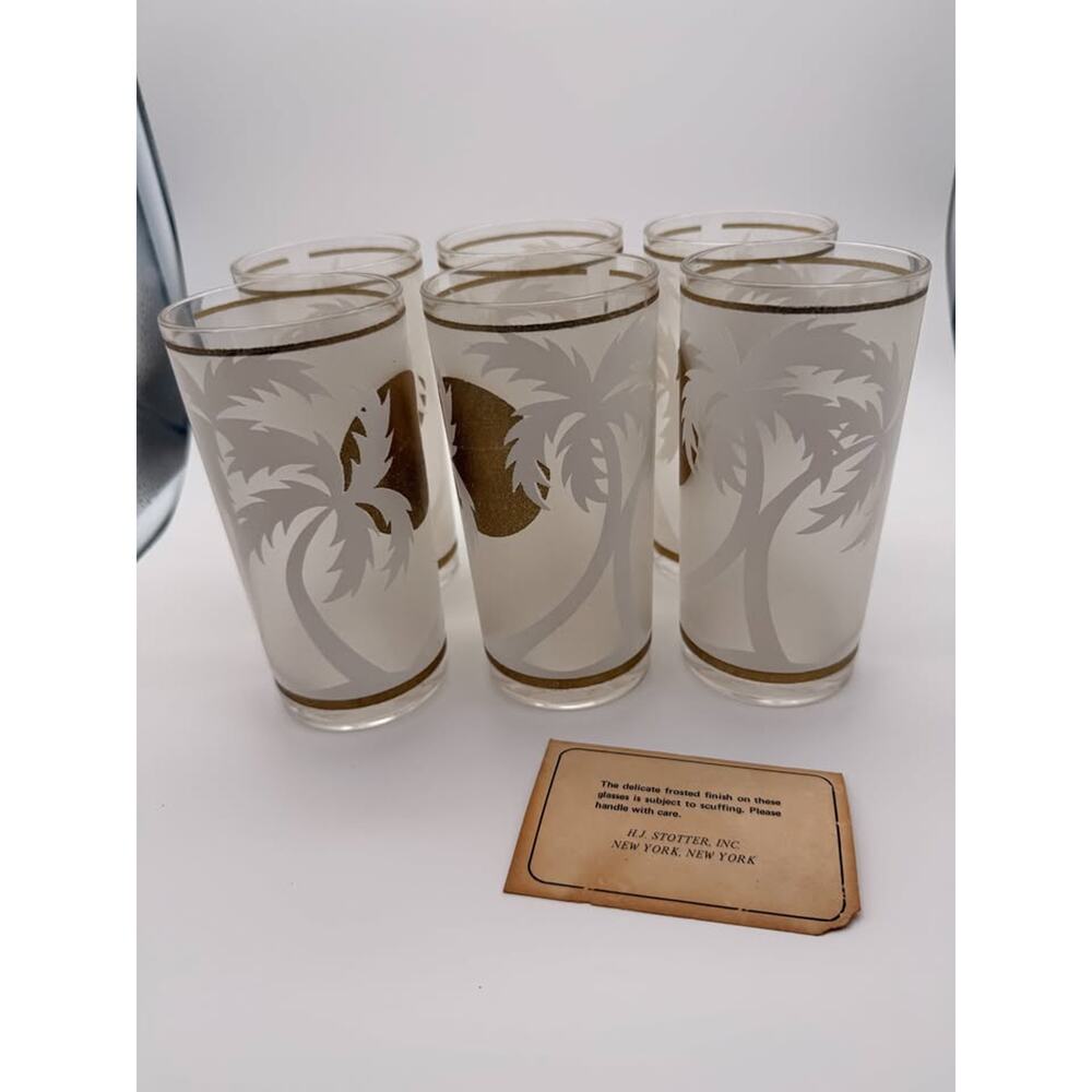 Vintage H.J. Stotter Acrylic Palm Tree and Sunset 6 Highball Glasses